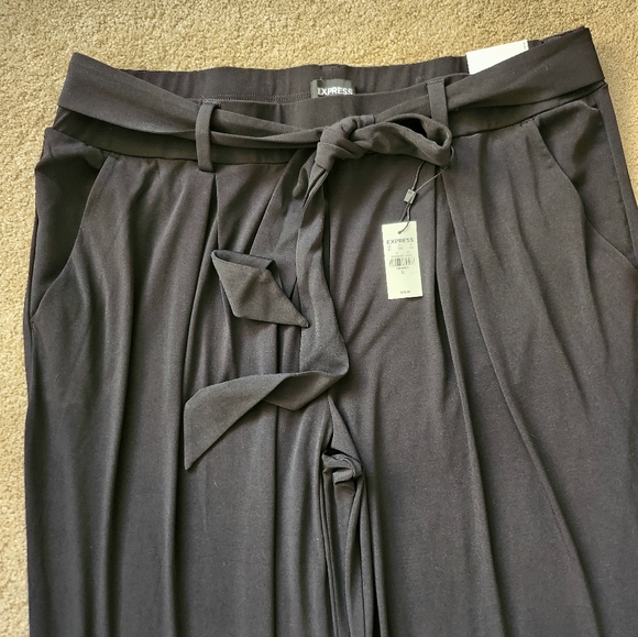 NWT EXPRESS WIDE LEG MID RISE BLACK SOFT POLYESTER BLEND PANTS WOMENS SIZE XL - Picture 2 of 9